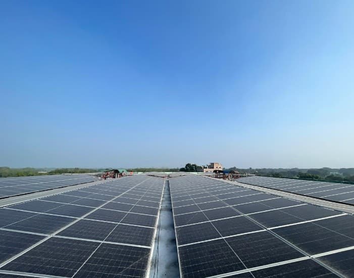 Solar panels at sunset